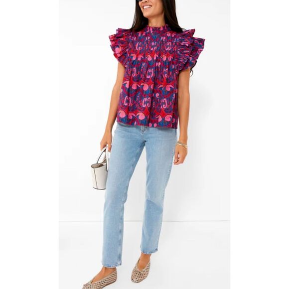 OLIPHANT Exclusive Blue Kazak Pintuck Ruffle Top $188, XXS G16 - Picture 2 of 10